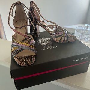 Vince camuto snakeprint heeled sandals